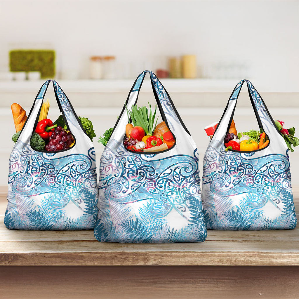 Aotearoa Maori Koru Curves Grocery Bag Aqua Paua Shell