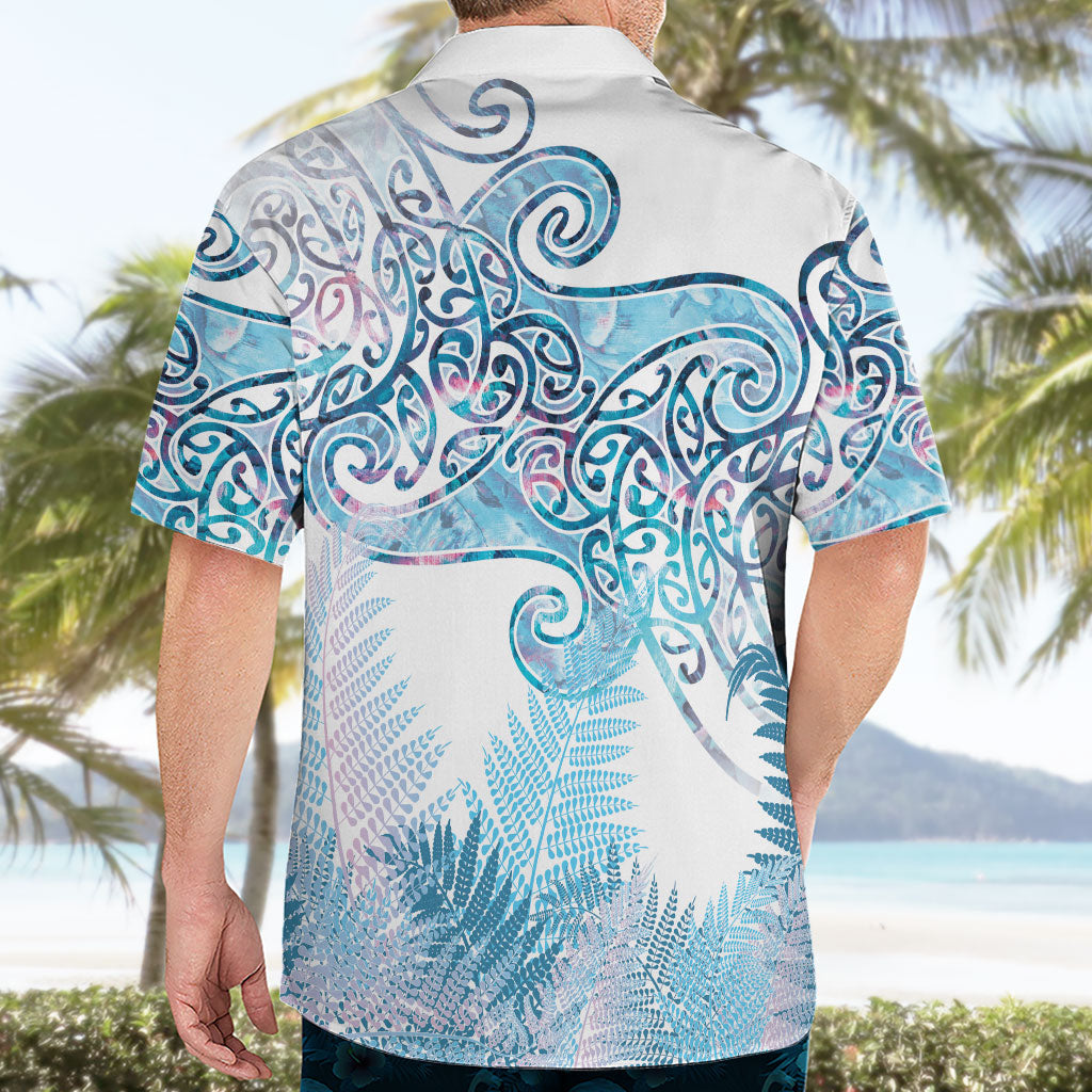 Aotearoa Maori Koru Curves Hawaiian Shirt Aqua Paua Shell