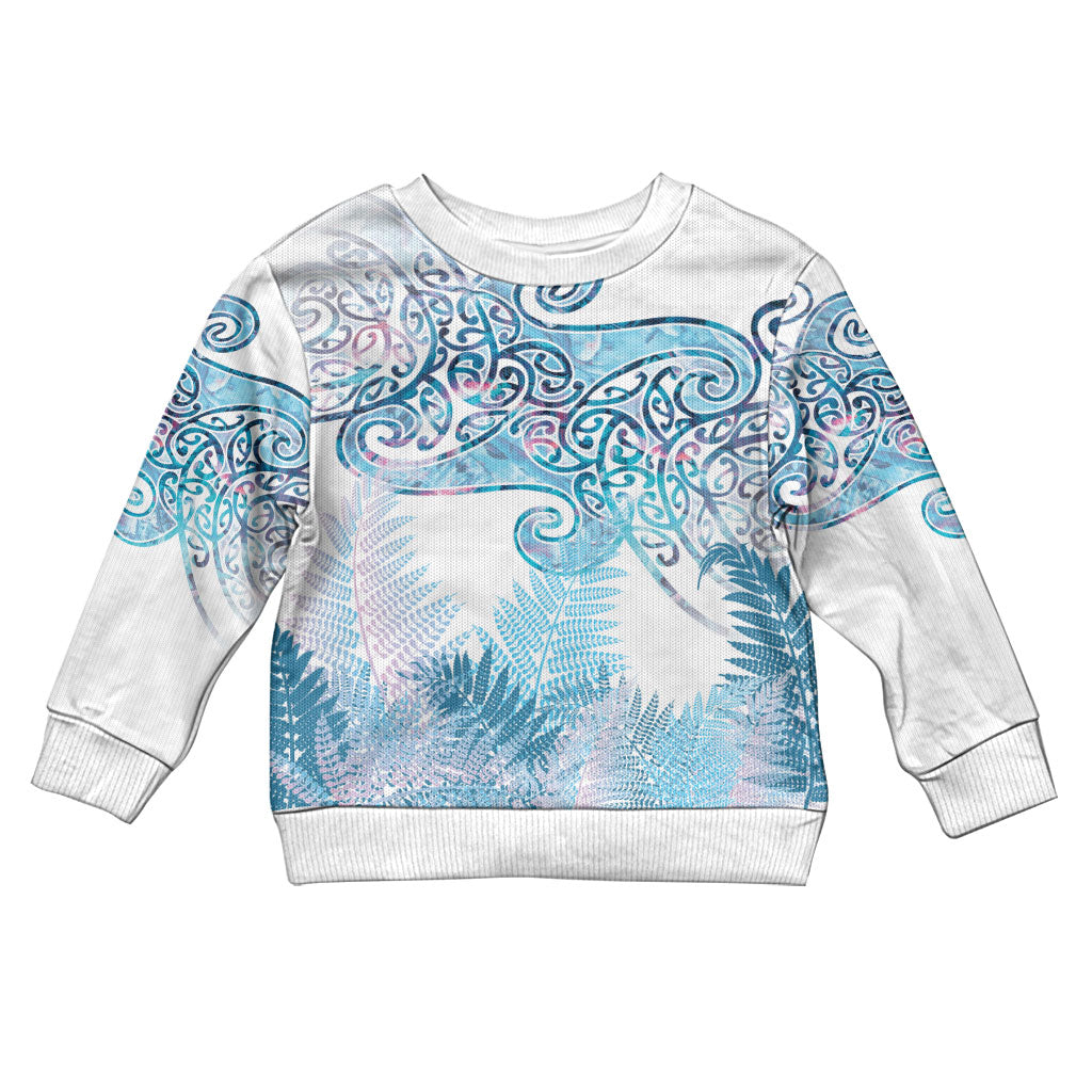 Aotearoa Maori Koru Curves Kid Ugly Christmas Sweater Aqua Paua Shell LT7 Kid Blue - Polynesian Pride