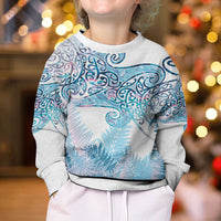 Aotearoa Maori Koru Curves Kid Ugly Christmas Sweater Aqua Paua Shell