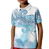 Aotearoa Maori Koru Curves Kid Polo Shirt Aqua Paua Shell