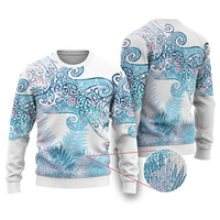 Aotearoa Maori Koru Curves Ugly Christmas Sweater Aqua Paua Shell