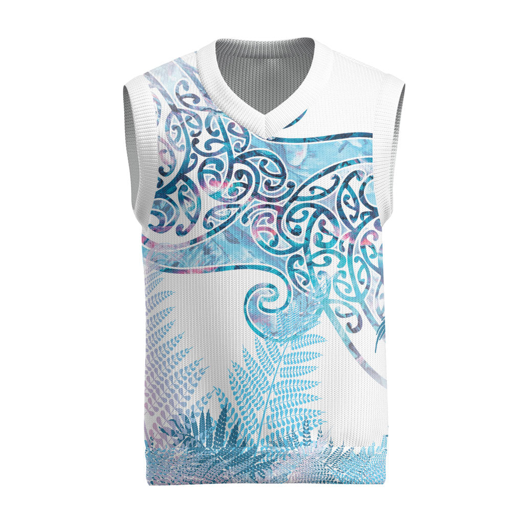 Aotearoa Maori Koru Curves Christmas Knitted V-Neck Vest Aqua Paua Shell LT7 Blue - Polynesian Pride