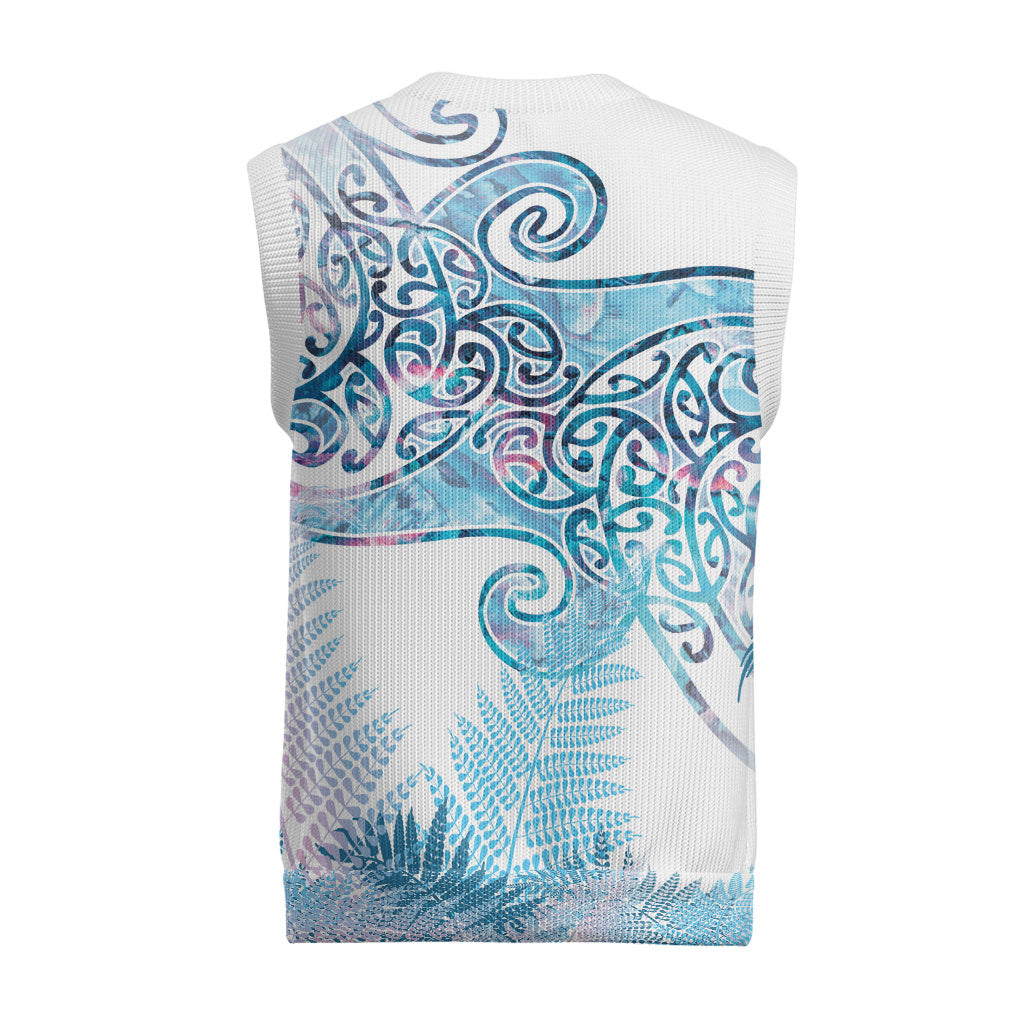 Aotearoa Maori Koru Curves Christmas Knitted V-Neck Vest Aqua Paua Shell LT7 - Polynesian Pride