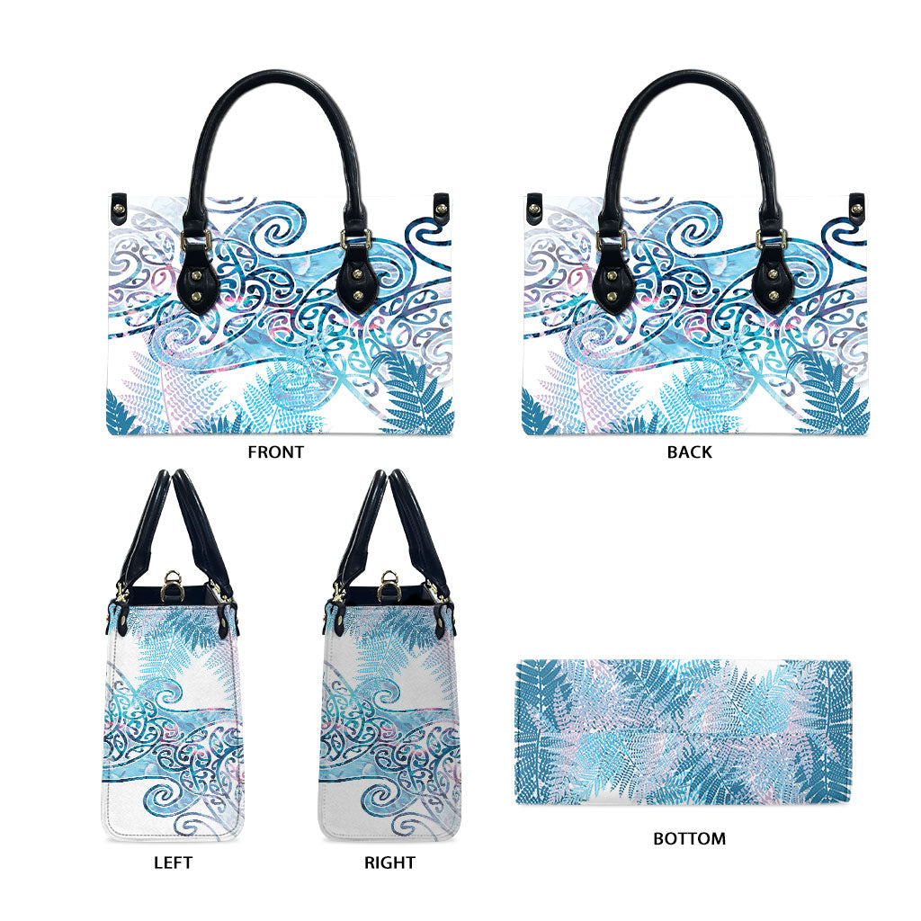 Aotearoa Maori Koru Curves Leather Bag Aqua Paua Shell