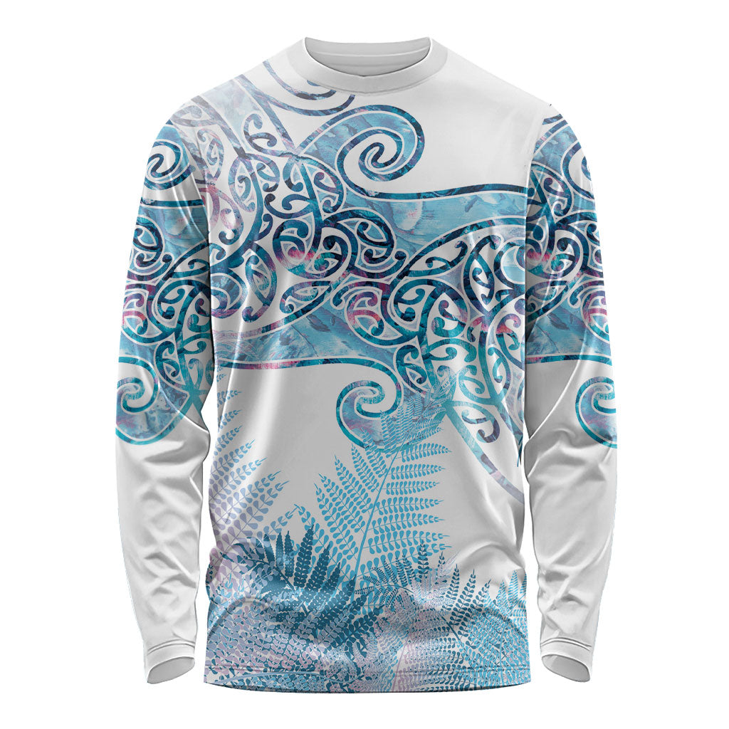 Aotearoa Maori Koru Curves Long Sleeve Shirt Aqua Paua Shell