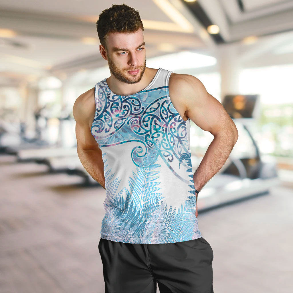 Aotearoa Maori Koru Curves Men Tank Top Aqua Paua Shell