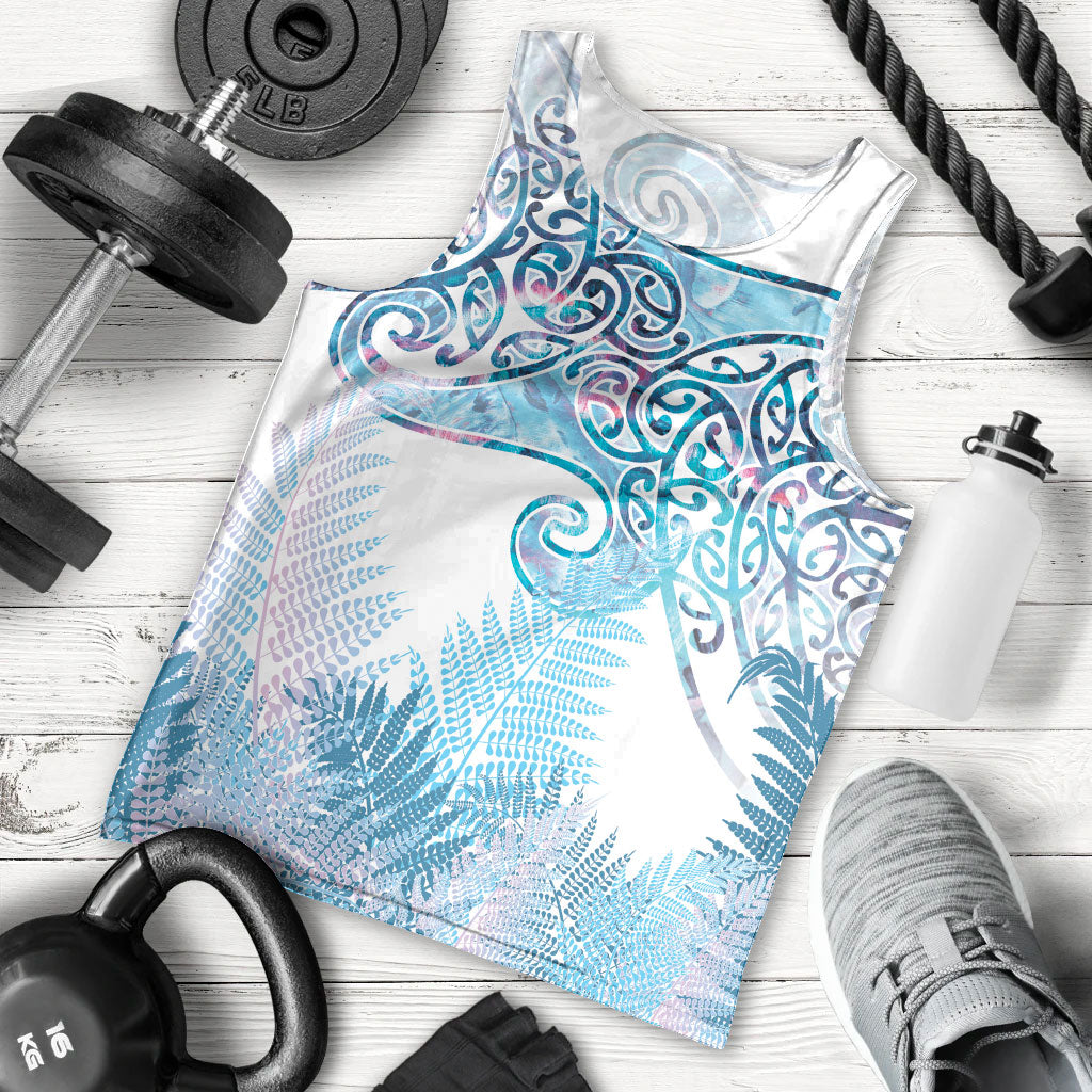 Aotearoa Maori Koru Curves Men Tank Top Aqua Paua Shell