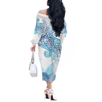Aotearoa Maori Koru Curves Off The Shoulder Long Sleeve Dress Aqua Paua Shell