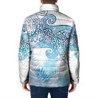 Aotearoa Maori Koru Curves Padded Jacket Aqua Paua Shell