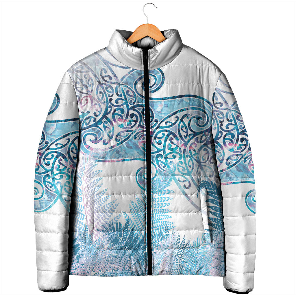 Aotearoa Maori Koru Curves Padded Jacket Aqua Paua Shell