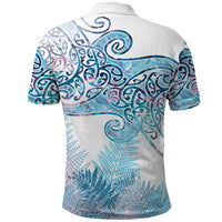 Aotearoa Maori Koru Curves Polo Shirt Aqua Paua Shell
