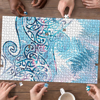 Aotearoa Maori Koru Curves Puzzle Aqua Paua Shell