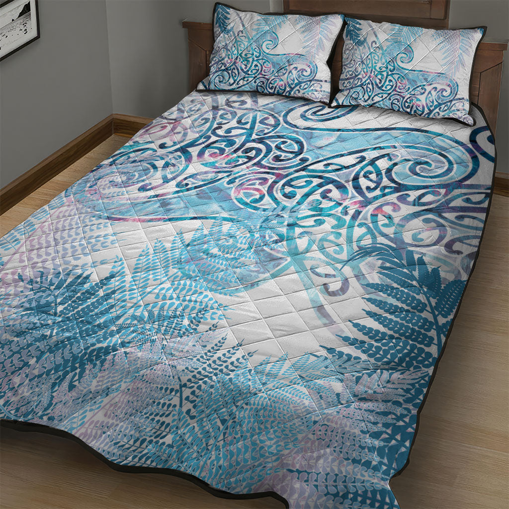 Aotearoa Maori Koru Curves Quilt Bed Set Aqua Paua Shell
