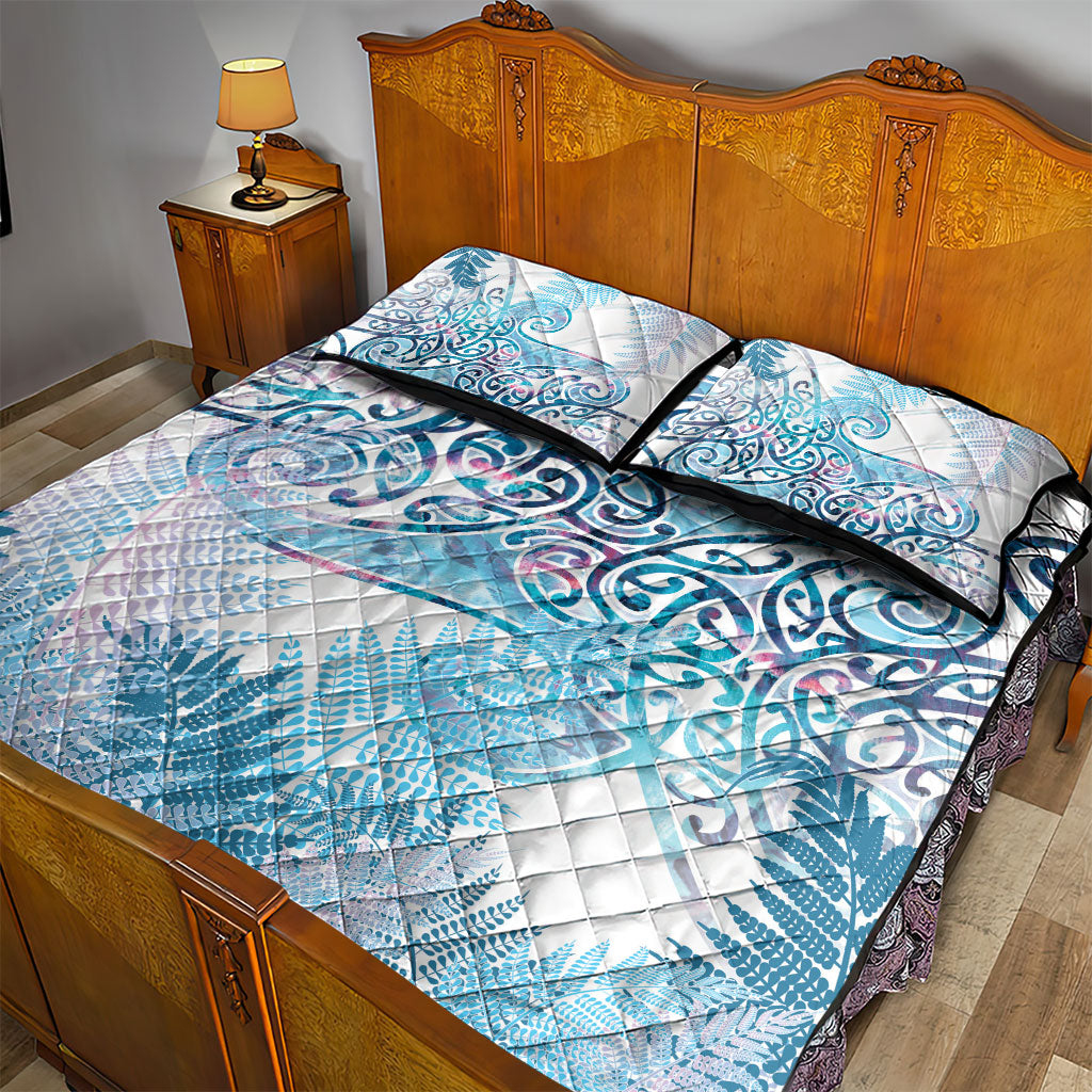 Aotearoa Maori Koru Curves Quilt Bed Set Aqua Paua Shell