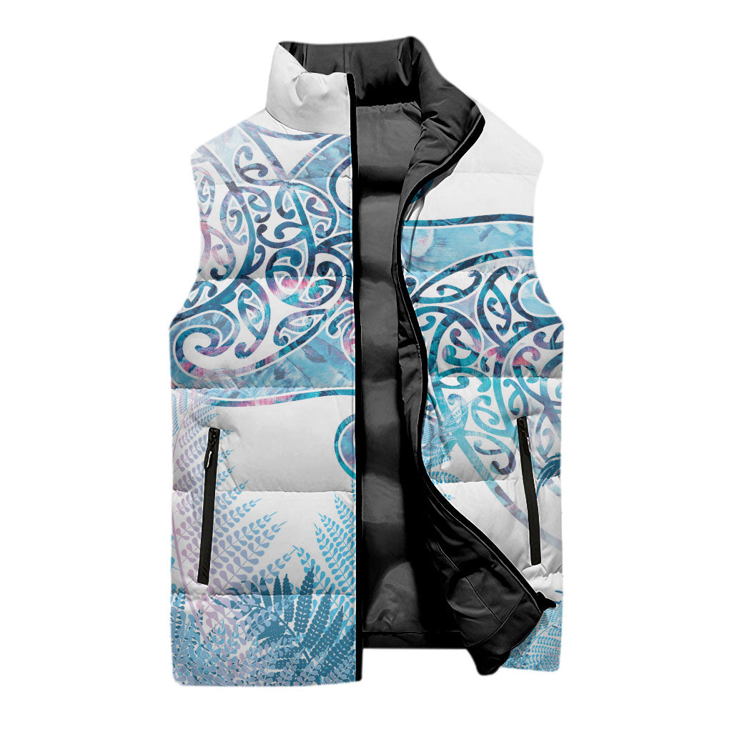 Aotearoa Maori Koru Curves Sleeveless Puffer Jacket Aqua Paua Shell