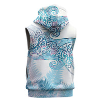Aotearoa Maori Koru Curves Sleeveless Zip Hoodie Aqua Paua Shell