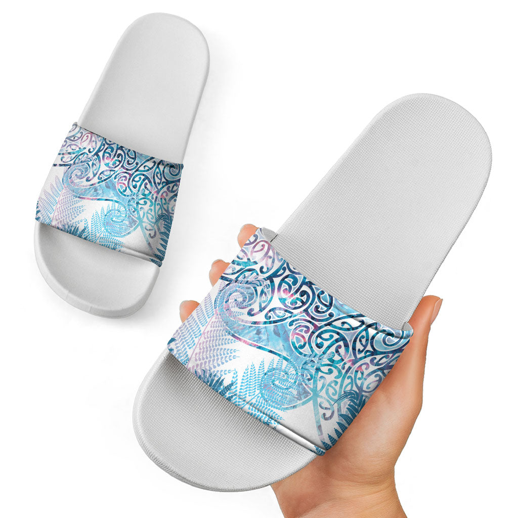 Aotearoa Maori Koru Curves Slide Sandals Aqua Paua Shell