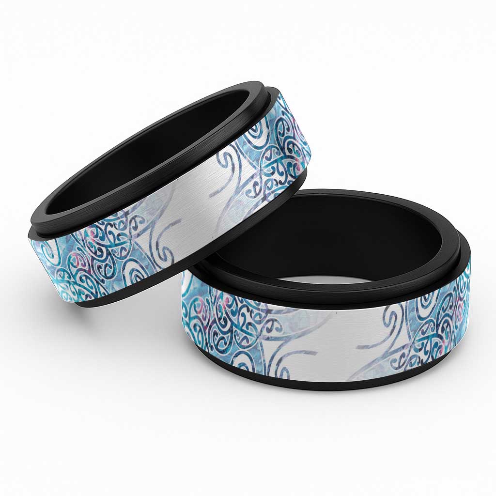 Aotearoa Maori Koru Curves Spinner Ring Aqua Paua Shell