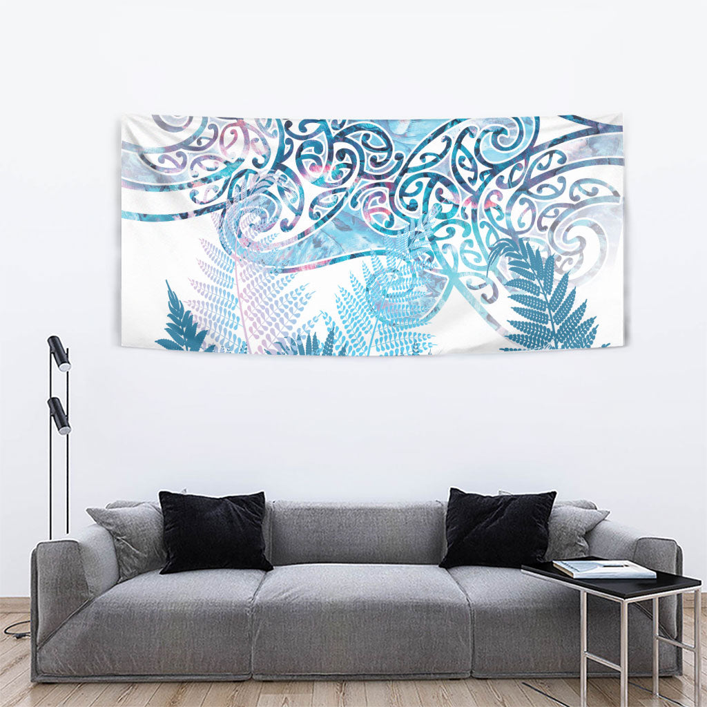 Aotearoa Maori Koru Curves Tapestry Aqua Paua Shell