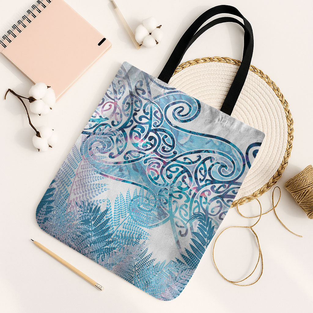 Aotearoa Maori Koru Curves Tote Bag Aqua Paua Shell
