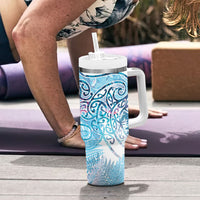 Aotearoa Maori Koru Curves Tumbler With Handle Aqua Paua Shell