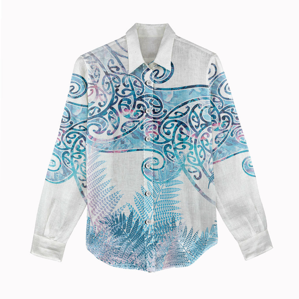 Aotearoa Maori Koru Curves Women Casual Shirt Aqua Paua Shell