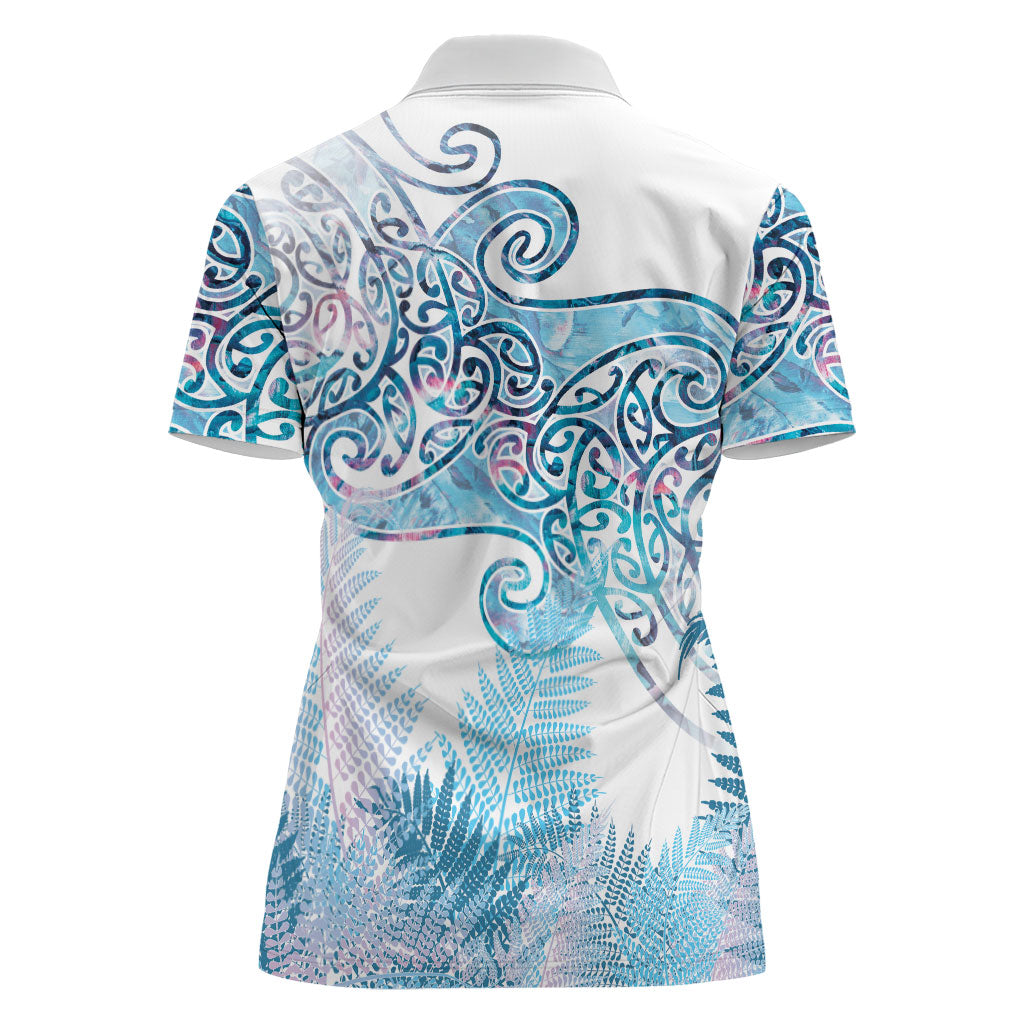 Aotearoa Maori Koru Curves Women Polo Shirt Aqua Paua Shell