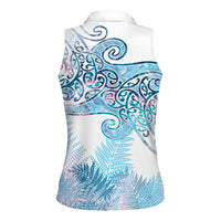 Aotearoa Maori Koru Curves Women Sleeveless Polo Shirt Aqua Paua Shell