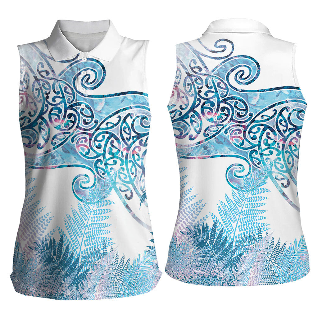 Aotearoa Maori Koru Curves Women Sleeveless Polo Shirt Aqua Paua Shell