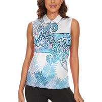 Aotearoa Maori Koru Curves Women Sleeveless Polo Shirt Aqua Paua Shell
