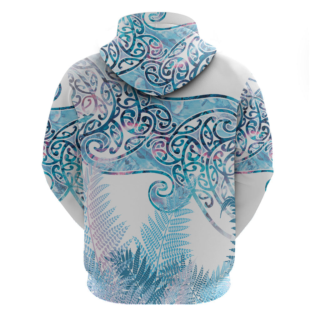 Aotearoa Maori Koru Curves Zip Hoodie Aqua Paua Shell
