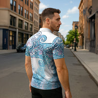 Aotearoa Maori Koru Curves Zipper Polo Shirt Aqua Paua Shell