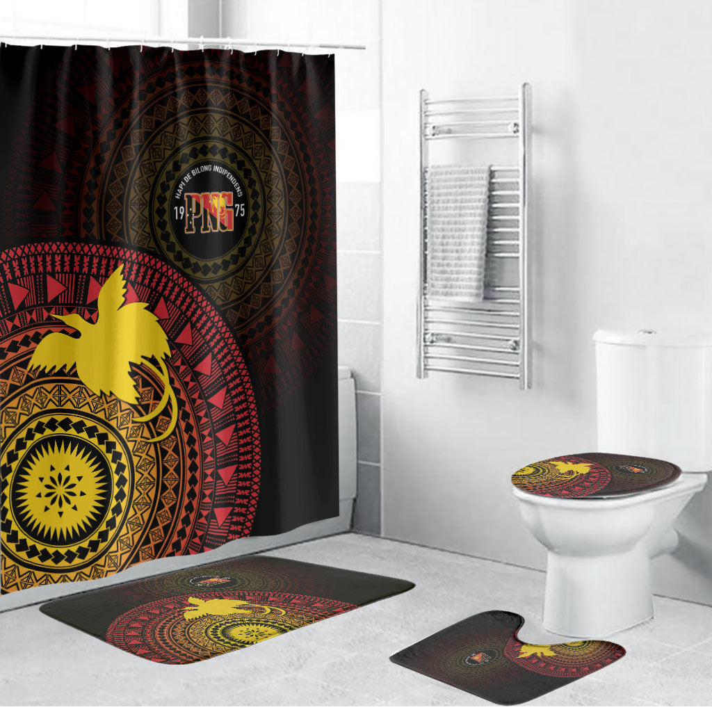Papua New Guinea Independence Bathroom Set Tapa Circle LT7 Bathroom Set (4 pcs) Black - Polynesian Pride