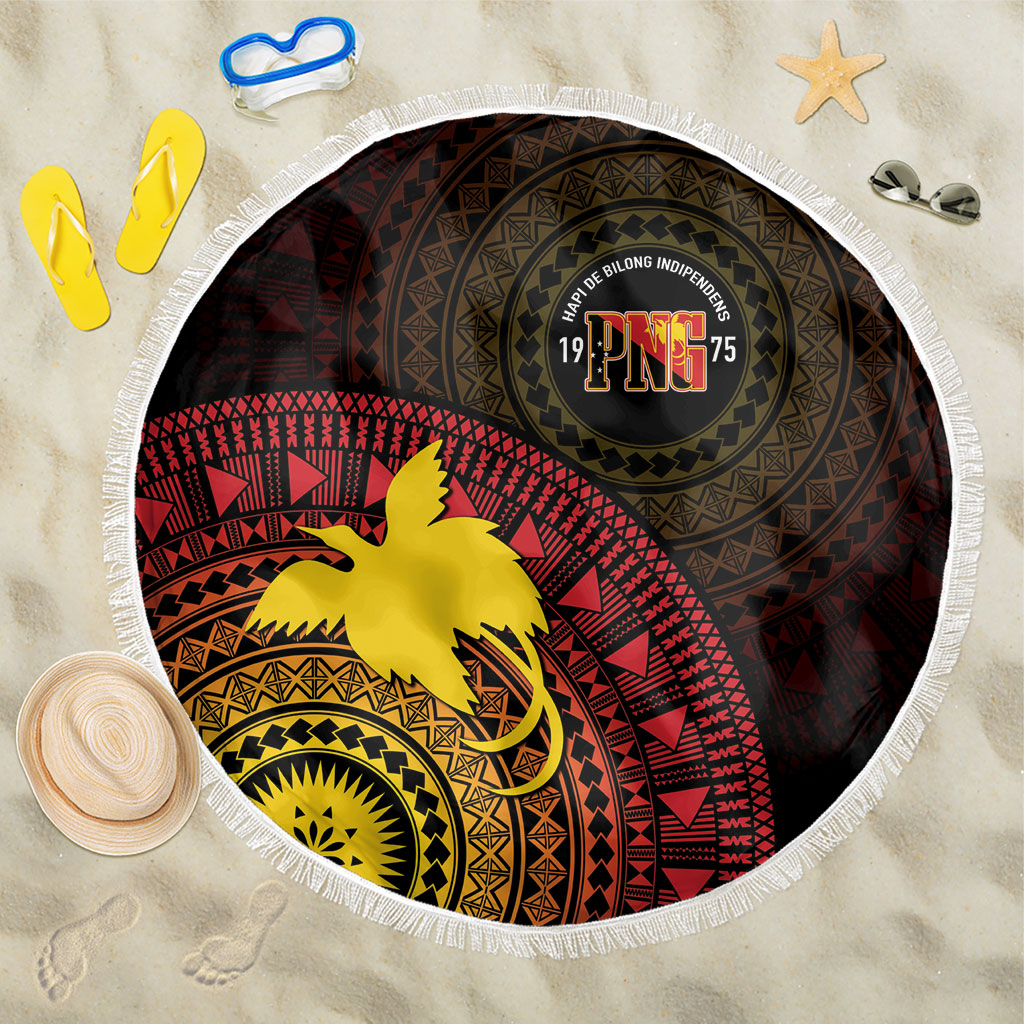 Papua New Guinea Independence Beach Blanket Tapa Circle LT7 One Size 150cm Black - Polynesian Pride