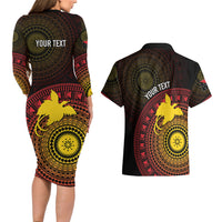Papua New Guinea Independence Personalized Couples Matching Long Sleeve Bodycon Dress and Hawaiian Shirt Tapa Circle