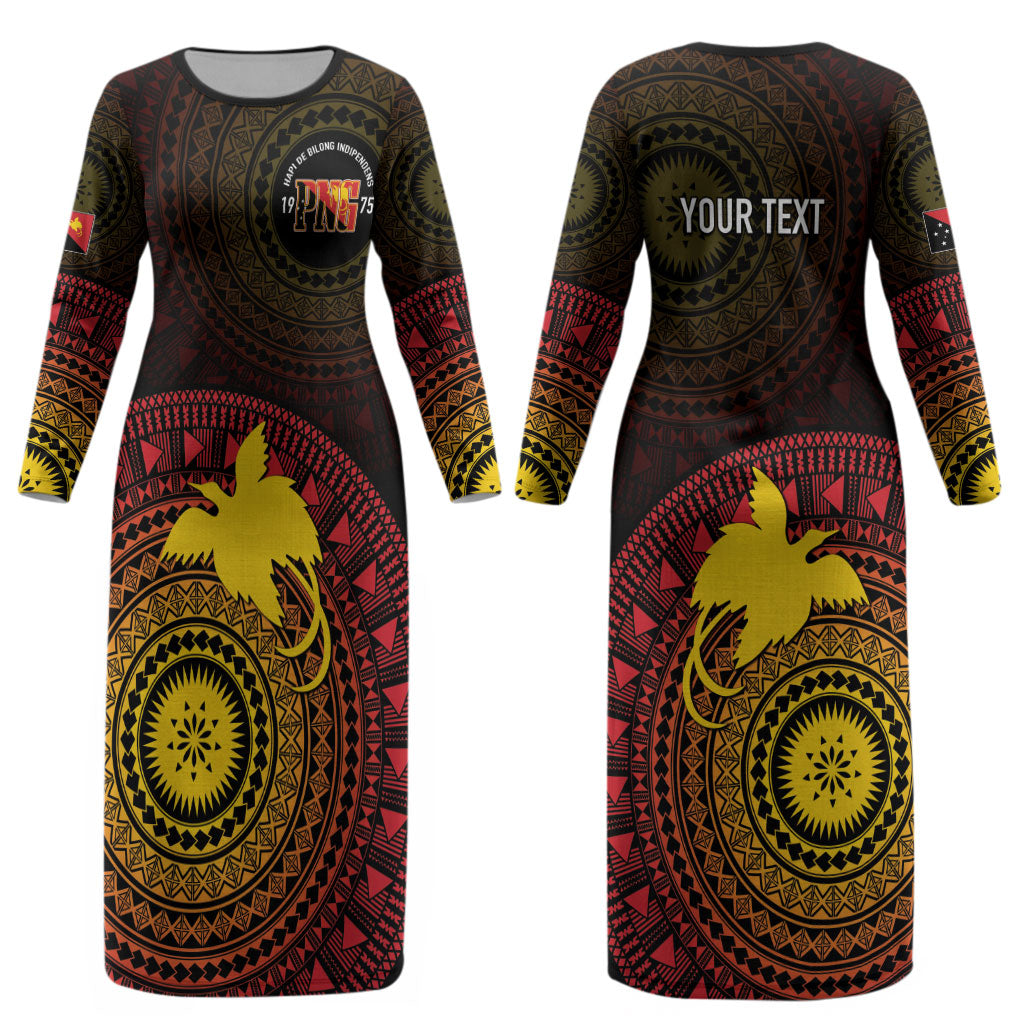 Papua New Guinea Independence Personalized Couples Matching Long Sleeve Bodycon Dress and Long Sleeve Button Shirt Tapa Circle LT7 - Polynesian Pride