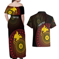 Papua New Guinea Independence Personalized Couples Matching Off Shoulder Maxi Dress and Hawaiian Shirt Tapa Circle