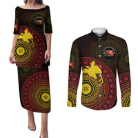Papua New Guinea Independence Personalized Couples Matching Puletasi and Long Sleeve Button Shirt Tapa Circle