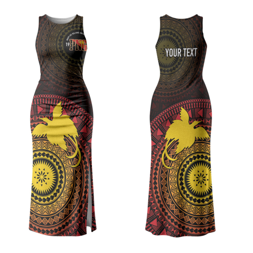 Papua New Guinea Independence Personalized Couples Matching Tank Maxi Dress and Long Sleeve Button Shirt Tapa Circle LT7 - Polynesian Pride
