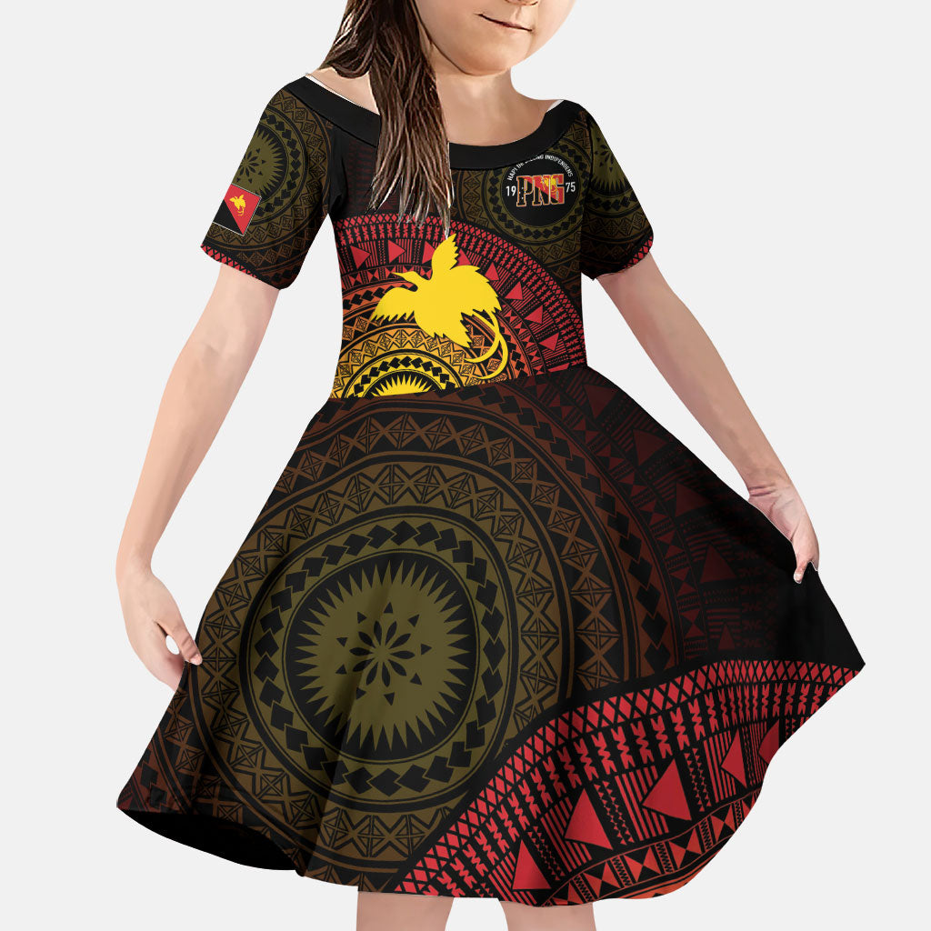 Papua New Guinea Independence Personalized Family Matching Mermaid Dress and Hawaiian Shirt Tapa Circle LT7 Daughter's Dress Black - Polynesian Pride