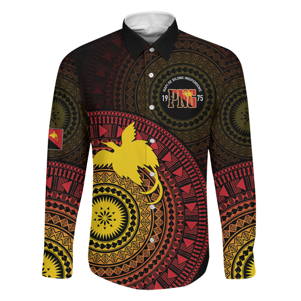Papua New Guinea Independence Personalized Family Matching Mermaid Dress and Hawaiian Shirt Tapa Circle LT7 Dad's Shirt - Long Sleeve Black - Polynesian Pride
