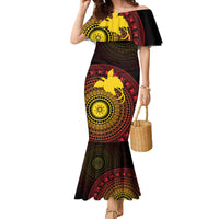 Papua New Guinea Independence Personalized Family Matching Mermaid Dress and Hawaiian Shirt Tapa Circle LT7 Mom's Dress Black - Polynesian Pride