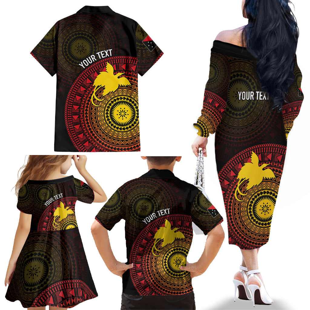 Papua New Guinea Independence Personalized Family Matching Off The Shoulder Long Sleeve Dress and Hawaiian Shirt Tapa Circle LT7 - Polynesian Pride