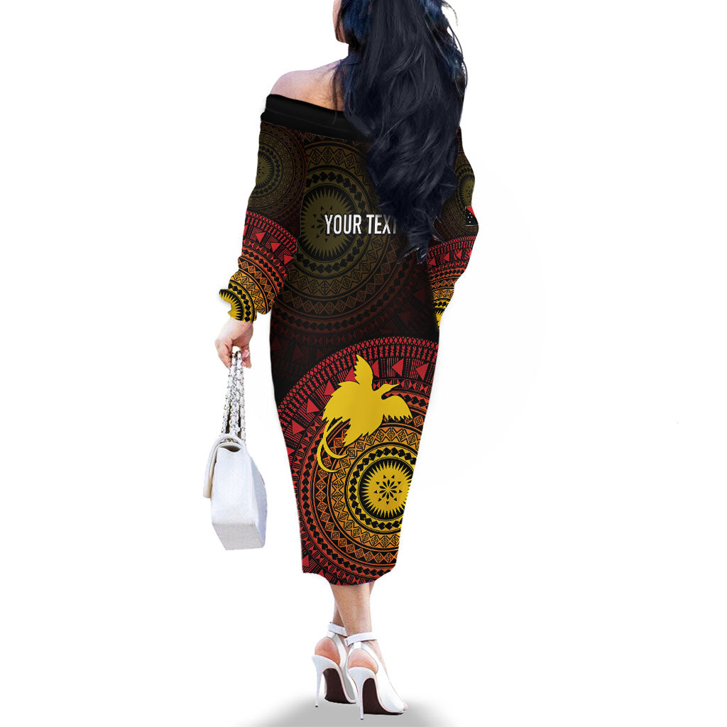 Papua New Guinea Independence Personalized Family Matching Off The Shoulder Long Sleeve Dress and Hawaiian Shirt Tapa Circle LT7 - Polynesian Pride