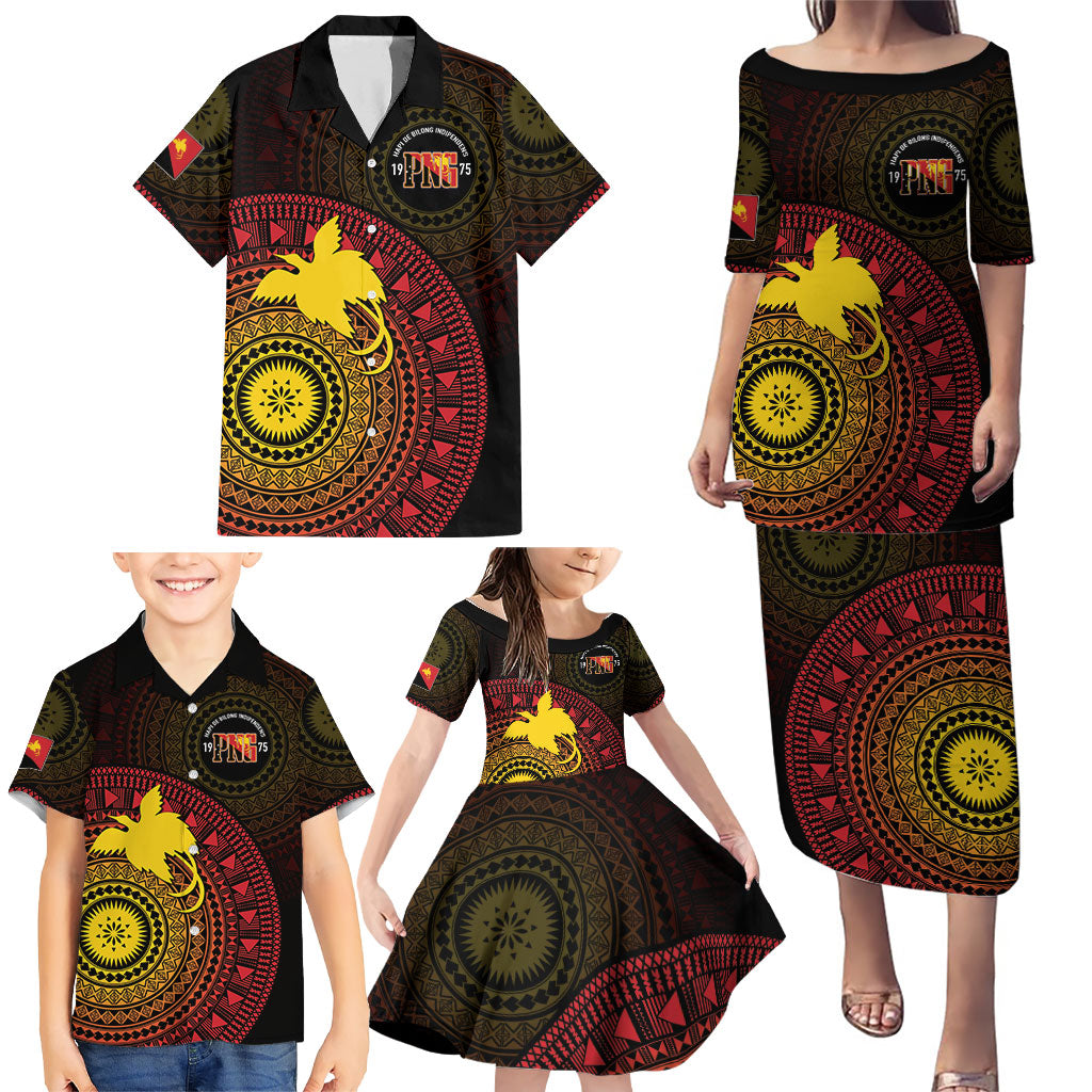 Papua New Guinea Independence Personalized Family Matching Puletasi and Hawaiian Shirt Tapa Circle LT7 - Polynesian Pride