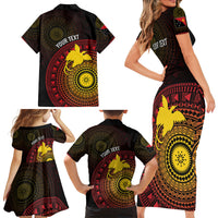 Papua New Guinea Independence Personalized Family Matching Short Sleeve Bodycon Dress and Hawaiian Shirt Tapa Circle LT7 - Polynesian Pride