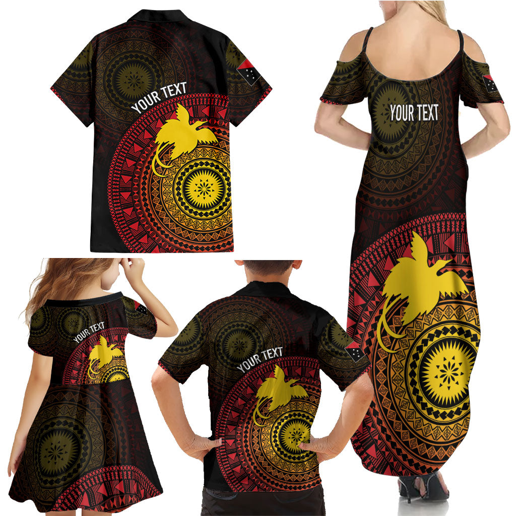 Papua New Guinea Independence Personalized Family Matching Summer Maxi Dress and Hawaiian Shirt Tapa Circle