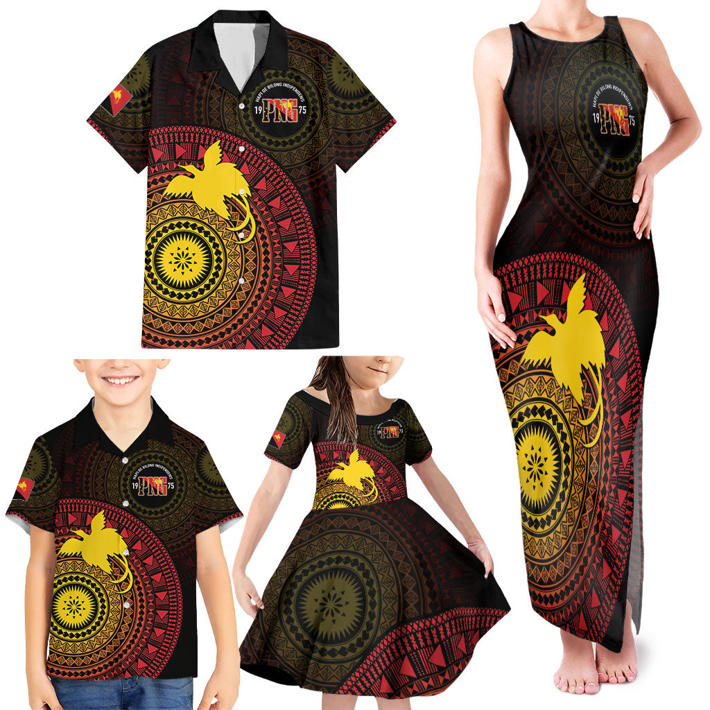 Papua New Guinea Independence Personalized Family Matching Tank Maxi Dress and Hawaiian Shirt Tapa Circle