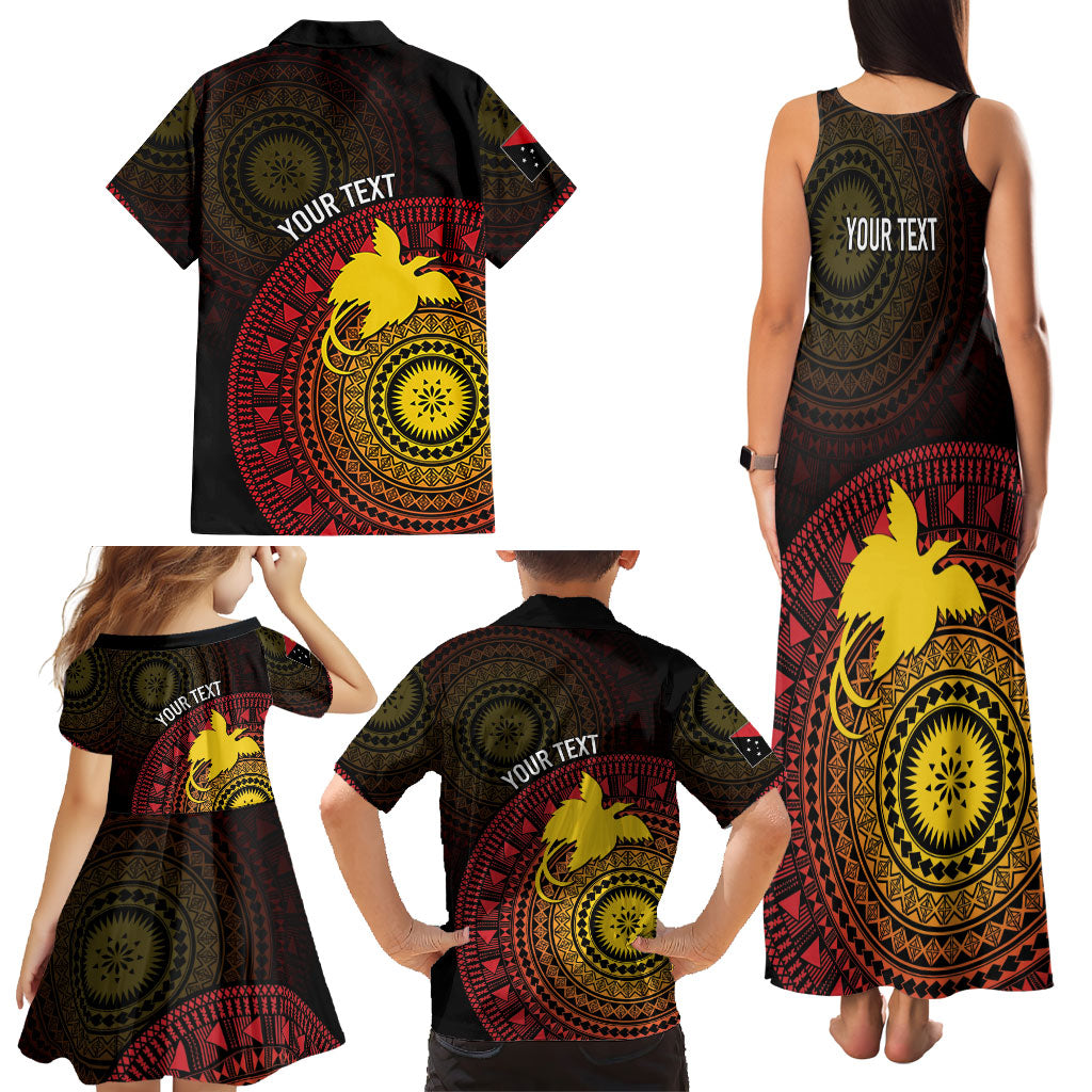 Papua New Guinea Independence Personalized Family Matching Tank Maxi Dress and Hawaiian Shirt Tapa Circle